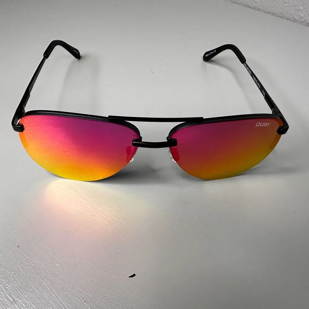 Quay Australia The Playa Frameless Aviator Sunglasses with Pink Mirrored Lenses